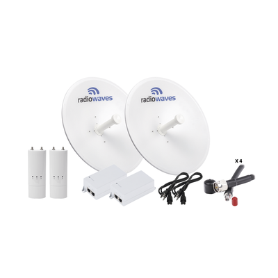 Enlace Backhaul completo de alta capacidad y estabilidad hasta 28 km, Incluye: 2 radios C5c, 2 antenas SPD2-5.2NS de 29 dBi, 4 jumpers, inyector POE24V y cable de alimentación.  