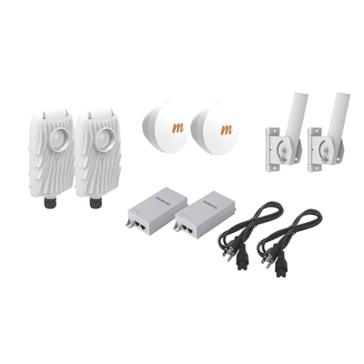 Kit de 2 radios B5X con 2 antenas de (16 dBi), rango de frecuencia extendida (4.9 a 6.4 GHz),  incluye inyector POE, cable de alimentación y 2 FLEXIMOUNT-XL para alineación, distancia de hasta 4 km