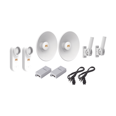 Kit de 2 radios C5X / Con antena N5-X25-2PACK (25 dBi) / Frecuencia extendida (4.9 a 6.4 GHz) / Incluye inyector POE / cable de alimentación y 2 FLEXIMOUNT-XL de / Ideal para hasta 10 km 