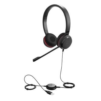 Jabra Evolve 30 Duo con conexión USB / 3.5mm, micrófono con cancelación de ruido y controlador en el cable con botones e indicadores LED (5399-823-309)