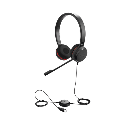 Jabra Evolve 30 Duo con conexión USB / 3.5mm, micrófono con cancelación de ruido y controlador en el cable con botones e indicadores LED (5399-829-309)