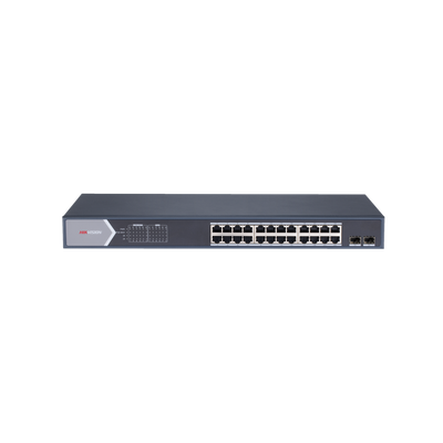 Switch Gigabit PoE+ / Administrable / 24 puertos 10/100/1000 Mbps PoE+ / 2 puertos SFP / configuración remota desde Hik-PartnerPro / PoE hasta 250 metros / 370 W