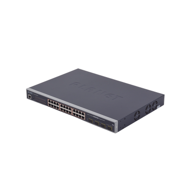 Switch Administrable L2+ de 24 puertos 10/100/1000T PoE+ con 4 puertos combo TP/SFP Gigabit