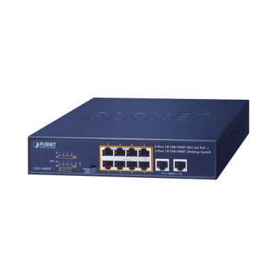 Switch no administrable PoE de 8 puertos 10/100/1000 Mbps con PoE 802.3af/at