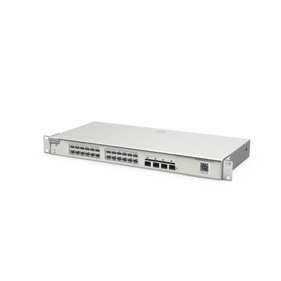 Switch Administrable Capa 2 con 24 puertos Gigabit, 4 puertos SFP+ para fibra 10Gb, gestión gratuita desde la nube.