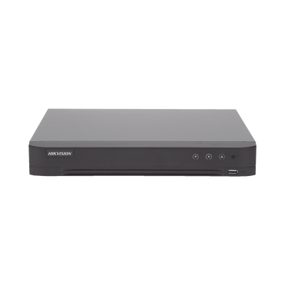 DVR 16 Canales TurboHD + 8 Canales IP / 4 Megapixel / Acusense (Evita Falsas Alarmas) / Audio por Coaxitron / Reconocimiento de Rostros (Base de Datos) / 1 Bahía de Diso Duro / H.265+