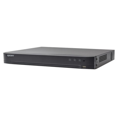 DVR 4 Megapixel / 16 Canales TURBOHD + 8 Canales IP / 1 Bahías de Disco Duro / 1 Canal de Audio / Audio por coaxitron / Salida de Vídeo en 4K