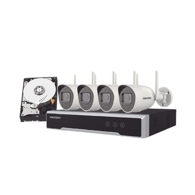 Kit IP Inalámbrico 4 Megapixel / NVR 4 Canales / 4 Cámaras Bala para Exterior / 1 HDD de 1 TB / Modo Repetidor