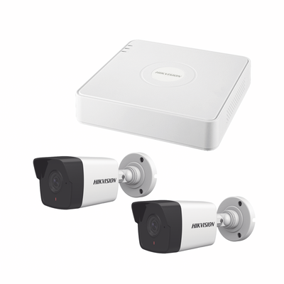 KIT IP 1080p / NVR de 4 Canales / 2 Cámaras Bala IP para Exterior (Micrófono Integrado)