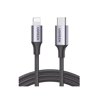 Cable USB-C a Lightning / Certificado MFi  / 1 Metro / Adecuado para iPhone, iPad y iPod / Carga y Sincronización de Datos /  Velocidad 480 Mbps / PD Carga Rápida 3A máx. / Caja de Aluminio + Nylon