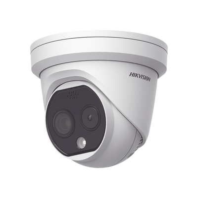 Turret IP Dual / Térmica 1.8 mm (160 x 120) / Óptico 2 mm (4 Megapixel) / Detección de Personas 53 mts / 15 mts IR / Exterior IP67 / PoE / Termométrica / Detección de Temperatura / Sirena y Luz /