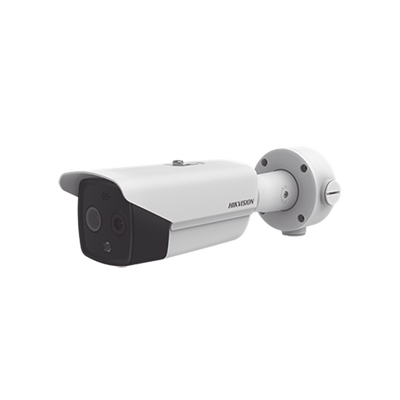 Bala IP Dual / Térmica 6.2 mm (160 x 120) / Óptico 8 mm (4 Megapixel) / DETECCIÓN DE PERSONAS 182 m /40 mts IR / Exterior IP67 / PoE / Termométrica / Detección de Temperatura / Sirena y Luz Inte 