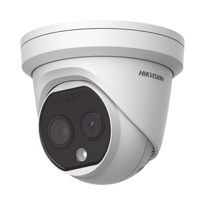 Turret IP Dual / Térmica 1.8 mm (160 x 120) / Óptico 2 mm (4 Megapixel) / DETECCIÓN DE PERSONAS 53 m /15 mts IR / Exterior IP67 / PoE / Termométrica / Detección de Fuego / Detección de Te / Micr