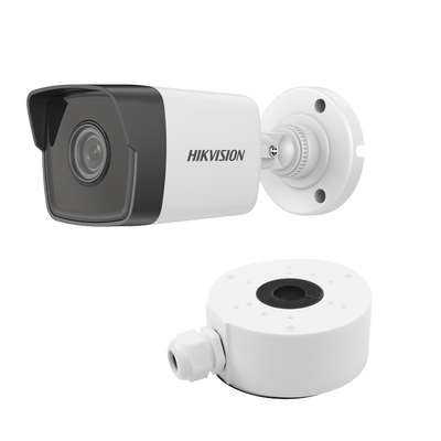 KIT DE CÁMARA + MONTAJE / Bala IP 4 Megapixel / Lente 2.8 mm / 30 mts IR / WDR 120 dB / Exterior IP67 / Hik-Connect P2P / H.265+ / PoE 