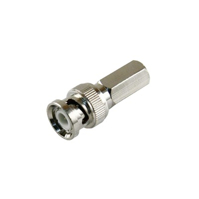 Conector BNC Macho de Ensamble Roscable (Hex.) en Sentido de las Manecillas de Reloj para Cable Coaxial RG-59/U, Níquel/ Oro/ Delrin.