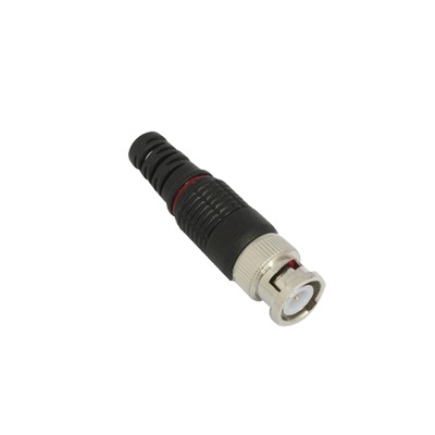 Conector BNC macho en 75 Ohm con Base de Alivio Plástica Negra para Cable Coaxial RG-59/ RG-6, Níquel/ Oro/ Teflón.