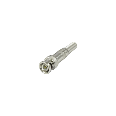 Conector BNC macho de 75 Ohm, con base de resorte para montar a presión cable coaxial RG-59/ RG-6, Níquel/ Oro/ Teflón. 