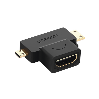 Adaptador Micro + Mini HDMI Macho a HDMI Hembra / Mini HDMI Tipo C a HDMI Tipo A  4K@30HZ / Micro HDMI Tipo D a HDMI Tipo A 1080P@60Hz  / Conector Chapado en Oro / Compacto, Portátil y Fácil de Usar